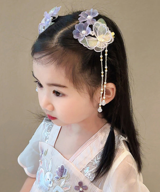 Beautiful Purple Alloy Butterfly Lotus Pearl Tassel Girls Hairpin YG024 ABC