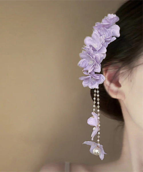 Floral Pearl Beautiful Tassel Hairpin Alloy Purple Beading FashionChic