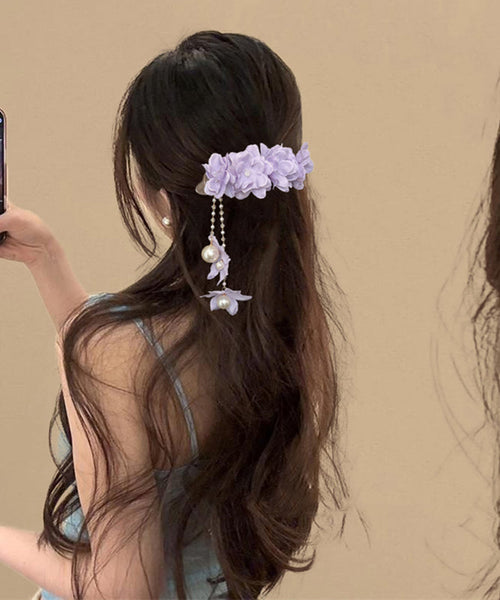 Floral Pearl Beautiful Tassel Hairpin Alloy Purple Beading FashionChic