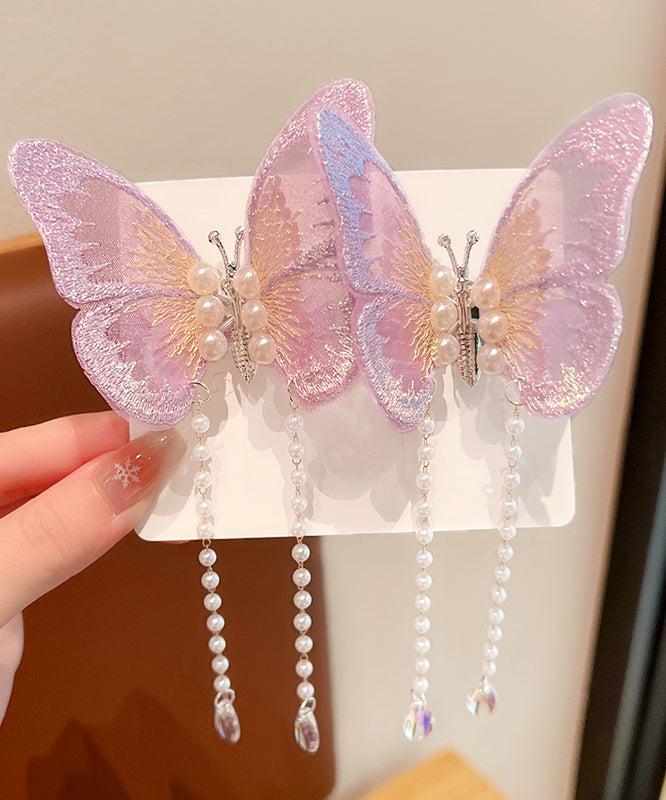 Beautiful Purple Alloy Tulle Butterfly Pearl Tassel Girls Hairpin YG036 ABC