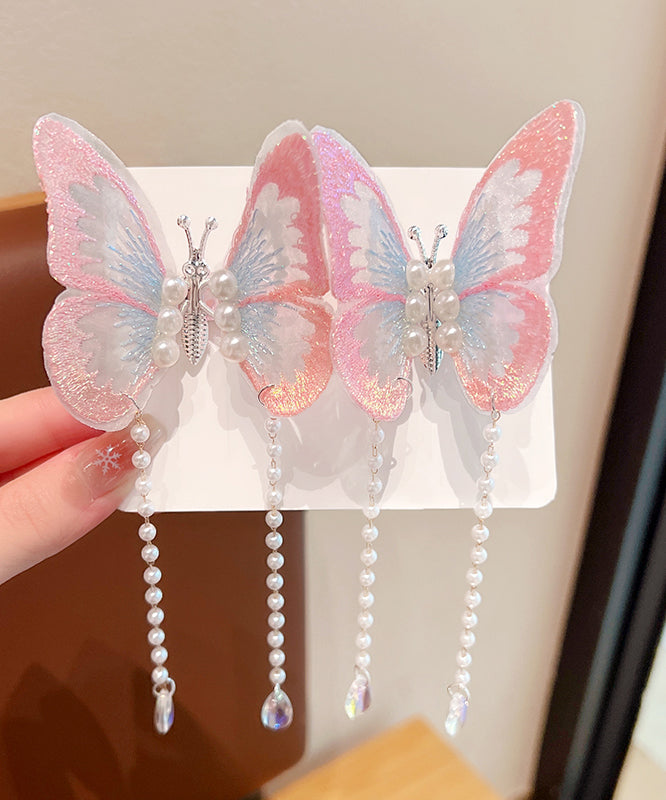 Beautiful Purple Alloy Tulle Butterfly Pearl Tassel Girls Hairpin YG036 ABC