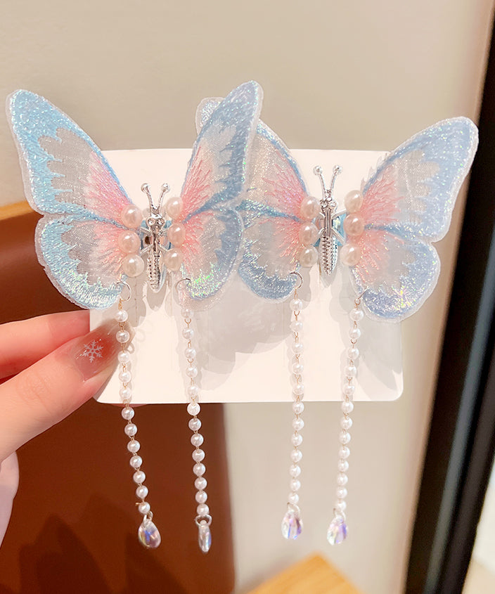 Beautiful Purple Alloy Tulle Butterfly Pearl Tassel Girls Hairpin YG036 ABC