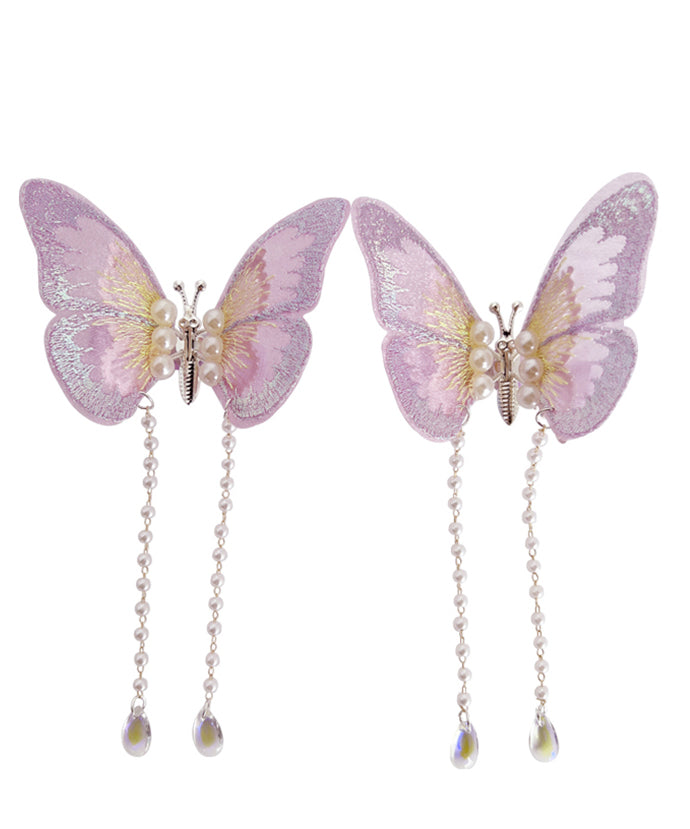Beautiful Purple Alloy Tulle Butterfly Pearl Tassel Girls Hairpin YG036 ABC