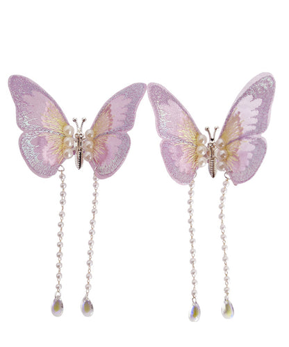 Beautiful Purple Alloy Tulle Butterfly Pearl Tassel Girls Hairpin YG036 ABC