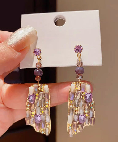 Alloy Purple Copper Drop Crystal Earrings Beautiful FashionChic