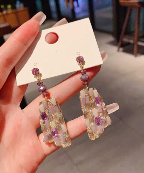 Alloy Purple Copper Drop Crystal Earrings Beautiful FashionChic