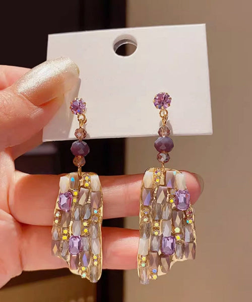 Alloy Purple Copper Drop Crystal Earrings Beautiful FashionChic