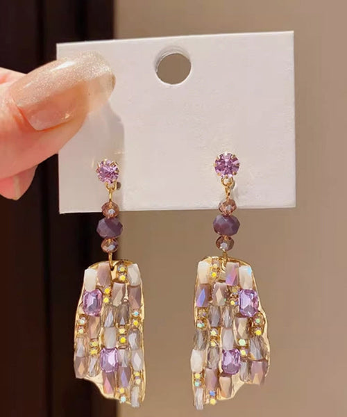 Alloy Purple Copper Drop Crystal Earrings Beautiful FashionChic