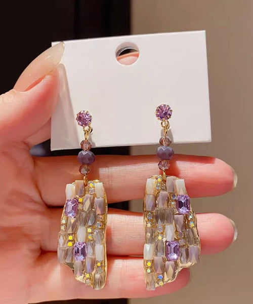 Alloy Purple Copper Drop Crystal Earrings Beautiful FashionChic