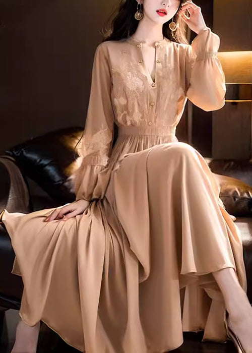 Beautiful Purple Embroidered Lace Elastic Waist Maxi Dresses Fall QR031 OM-ZS240929