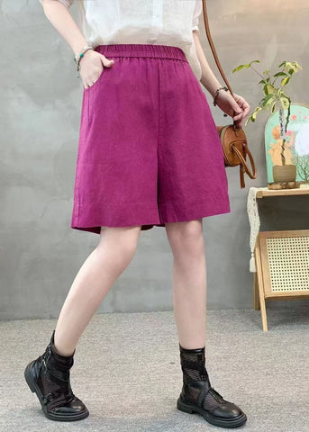 Purple Summer Oversized Linen Pants Shorts Pockets Beautiful FashionChic