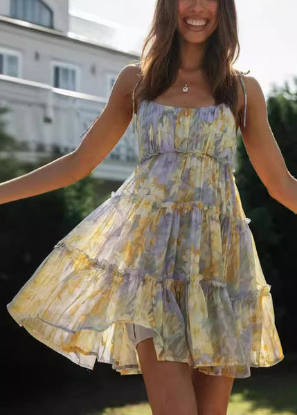 Dress Purple Tea Summer Chiffon Print Beautiful FashionChic