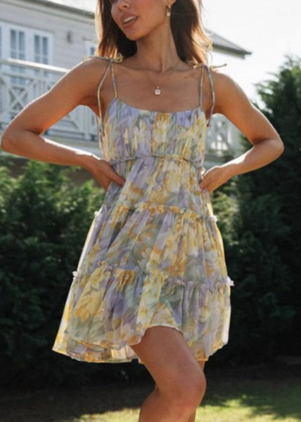 Dress Purple Tea Summer Chiffon Print Beautiful FashionChic