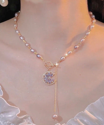 Beautiful Purple Sterling Silver Overgild Zircon Pearl Tassel Lariat NecklaceFine Silk Sterling Silver Broken Silver Gypsophila Necklace ET006 ABC