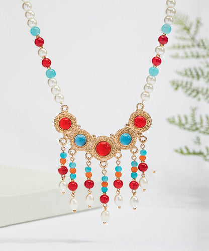 Beautiful Rainbow Copper Alloy Glass Pearl Resin Coloured Glaze Pendant Necklace TX002