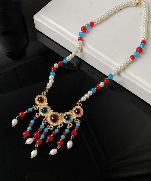 Beautiful Rainbow Copper Alloy Glass Pearl Resin Coloured Glaze Pendant Necklace TX002