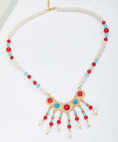 Beautiful Rainbow Copper Alloy Glass Pearl Resin Coloured Glaze Pendant Necklace TX002