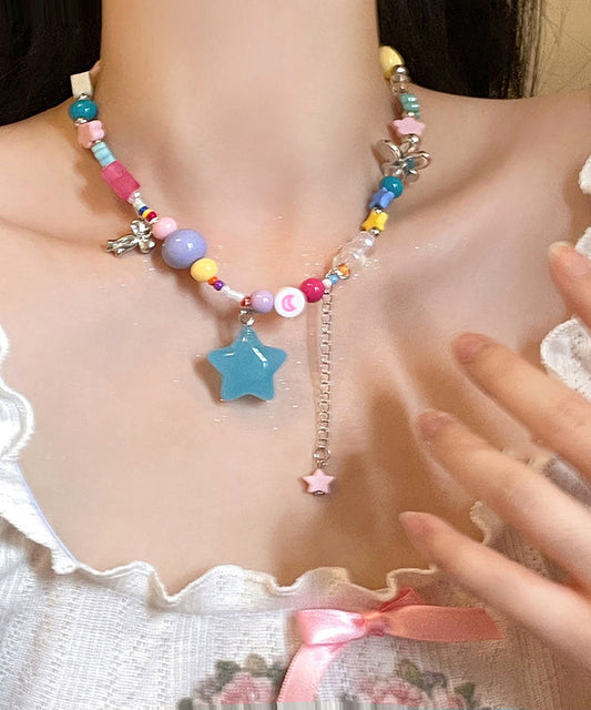 Beads Resin Beautiful Copper Rainbow Pendant Necklace Love Tassel FashionChic