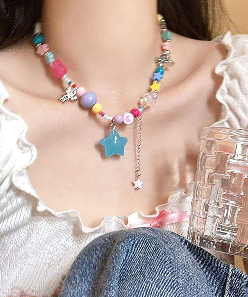 Beads Resin Beautiful Copper Rainbow Pendant Necklace Love Tassel FashionChic