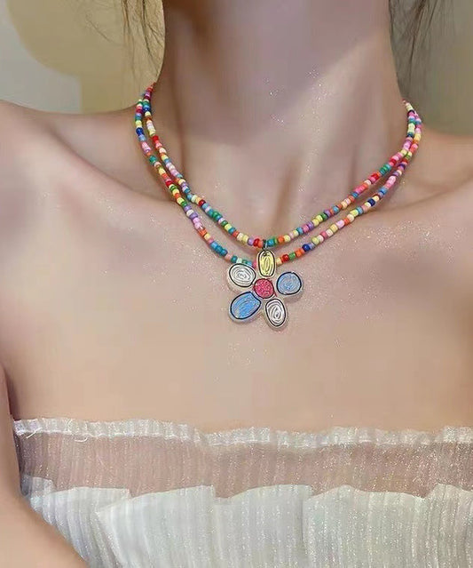 Beautiful Double Beading Alloy Floral Layer Rainbow FashionChic