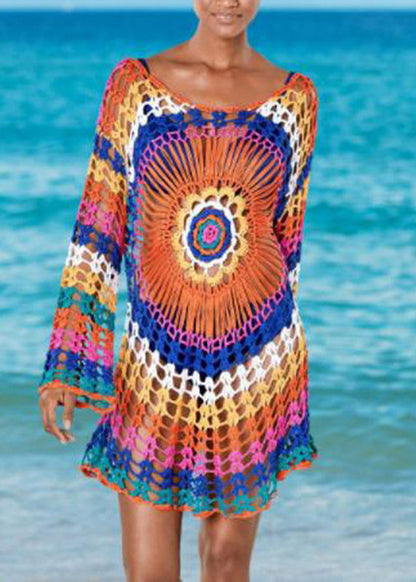 Beautiful Rainbow O-Neck Knit Cover Up Swimwear VC058 WM-Beach-TP240615