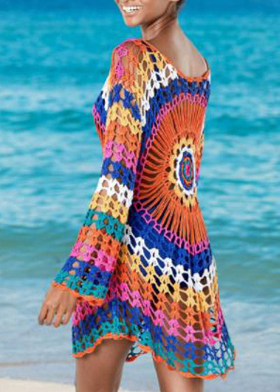 Beautiful Rainbow O-Neck Knit Cover Up Swimwear VC058 WM-Beach-TP240615