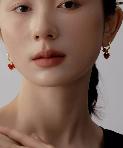 Beautiful Rainbow Sterling Silver Overgild Love Tassel Hoop Earrings YD025 ABC