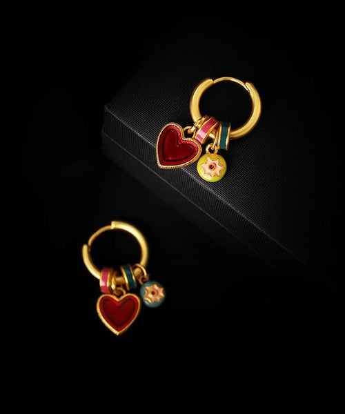 Beautiful Rainbow Sterling Silver Overgild Love Tassel Hoop Earrings YD025 ABC