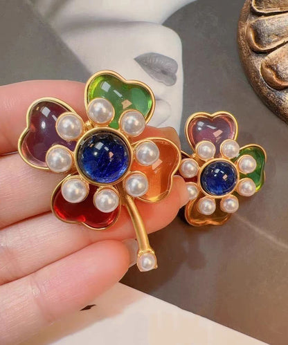 Beautiful Rainbow Sterling Silver Overgild Pearl Floral Stud Earrings DF1028 Ada Fashion