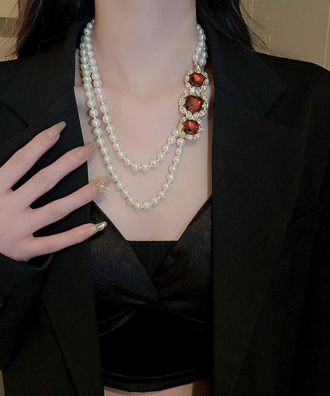 Beautiful Red Alloy Zircon Bilayer Pearl Gratuated Bead Necklace GH1022 Ada Fashion