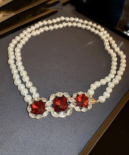 Beautiful Red Alloy Zircon Bilayer Pearl Gratuated Bead Necklace GH1022 Ada Fashion