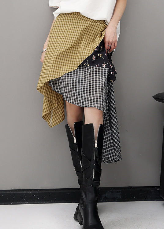 Red Beautiful Plaid Skirts Summer Asymmetrical Cotton FashionChic