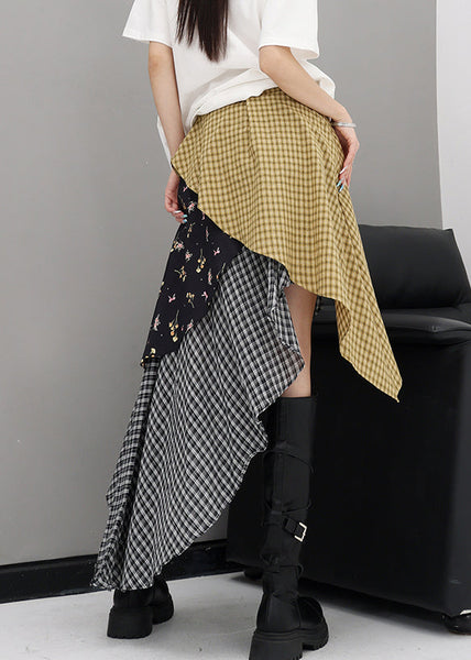Red Beautiful Plaid Skirts Summer Asymmetrical Cotton FashionChic