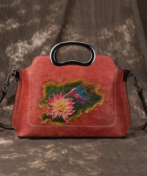 Tote Embossed Handbag Beautiful Calf Versatile Leather Red FashionChic