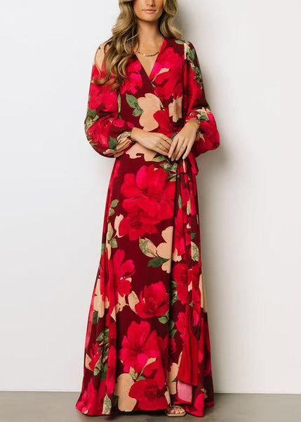 Beautiful Red Print Side Open Cotton Maxi Dresses Fall AU1024 OM-ZS240902