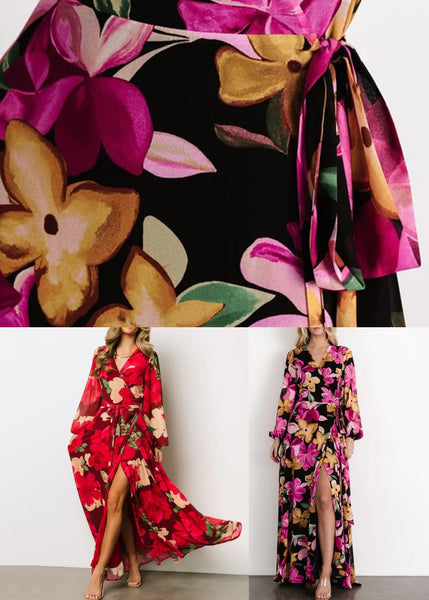 Beautiful Red Print Side Open Cotton Maxi Dresses Fall AU1024 OM-ZS240902