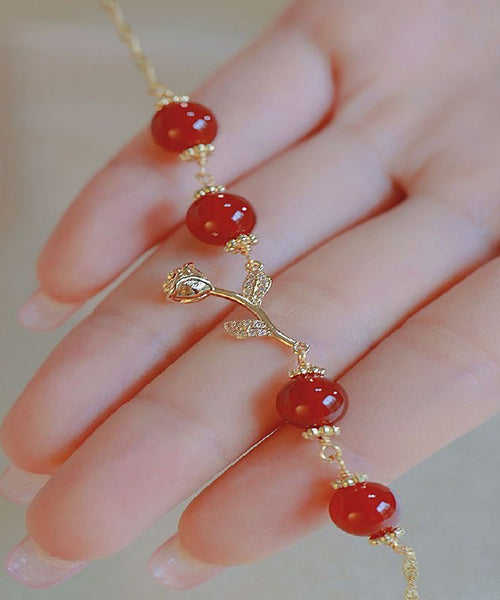 Sterling Zircon Charm Red Silver Beautiful Agate Overgild FashionChic