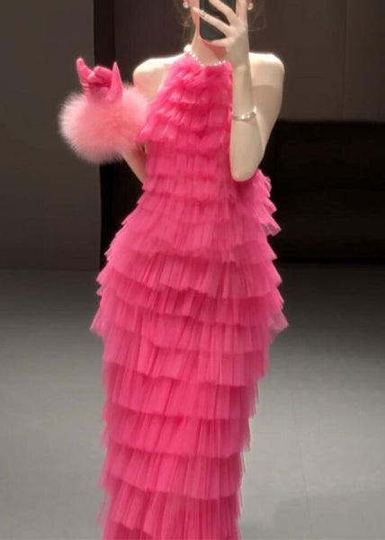 Backless Pleated Dresses Solid Sleeveless Beautiful Rose FashionChic