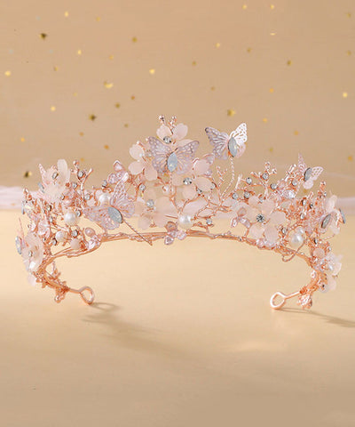 Beautiful Rose Gold Crown Baroque Pearl Butterfly Rhinestone Kids Crown IU033 TZ-FQ-HAI240802