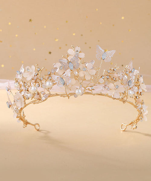 Beautiful Rose Gold Crown Baroque Pearl Butterfly Rhinestone Kids Crown IU033 TZ-FQ-HAI240802