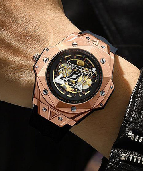 Leather Out Automatic Hollow Rose Machinery Fully Gold Beautiful FashionChic