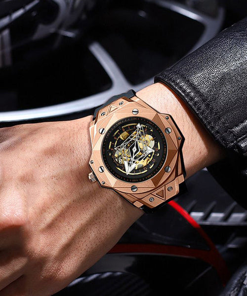 Leather Out Automatic Hollow Rose Machinery Fully Gold Beautiful FashionChic