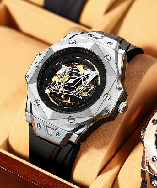 Leather Out Automatic Hollow Rose Machinery Fully Gold Beautiful FashionChic