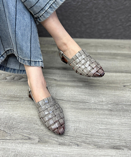 Out Grey Beautiful Splicing Sandals Hollow Chunky Leather Cowhide FashionChic