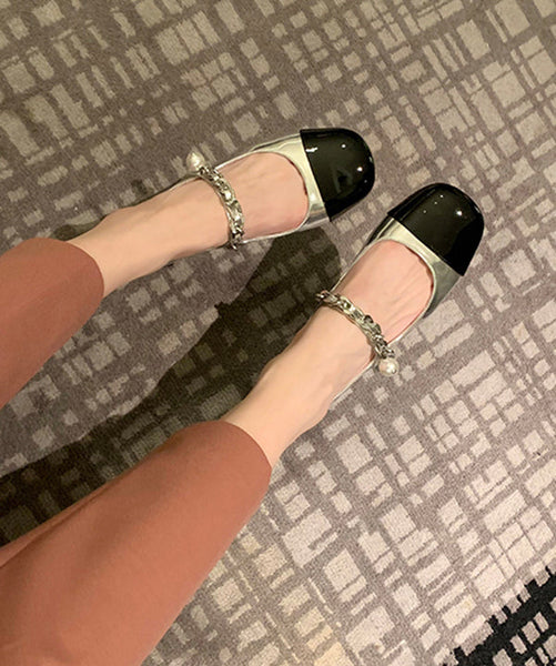 Feet Leather Beautiful Silver Shoes Flat Splicing Faux Buckle FashionChic