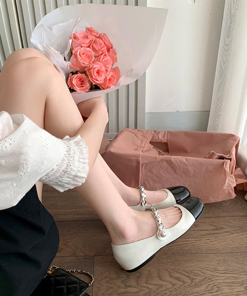 Feet Leather Beautiful Silver Shoes Flat Splicing Faux Buckle FashionChic