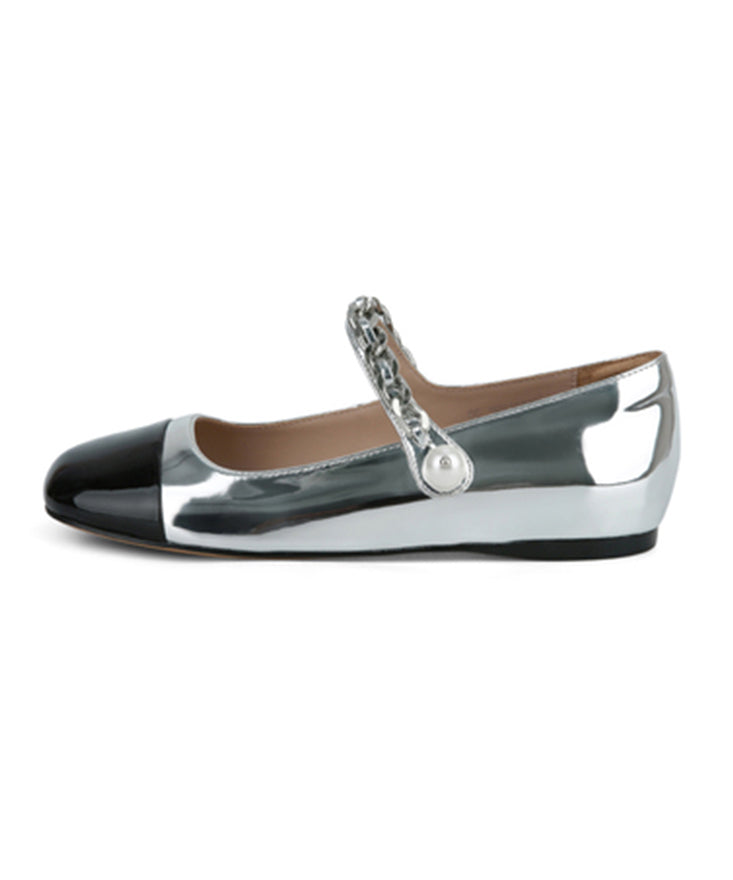 Feet Leather Beautiful Silver Shoes Flat Splicing Faux Buckle FashionChic