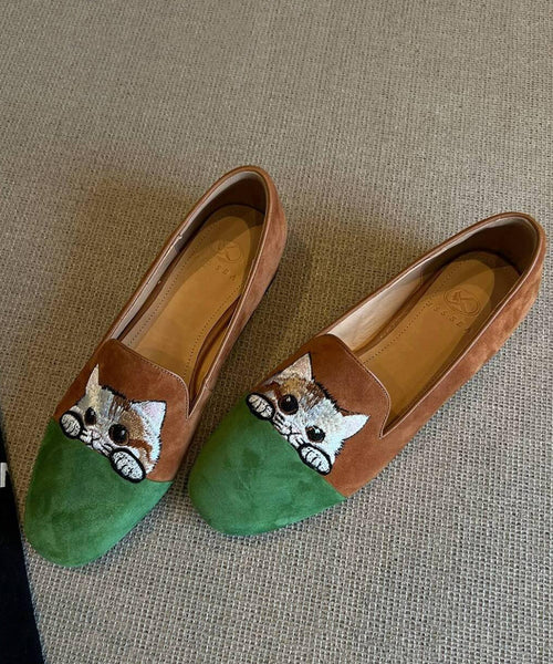 Beautiful Splicing Penny Loafers Brown Suede Embroidered YC015 ABC