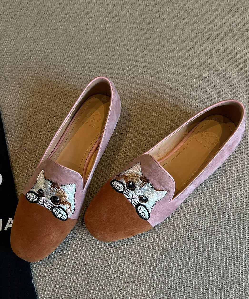 Beautiful Splicing Penny Loafers Brown Suede Embroidered YC015 ABC