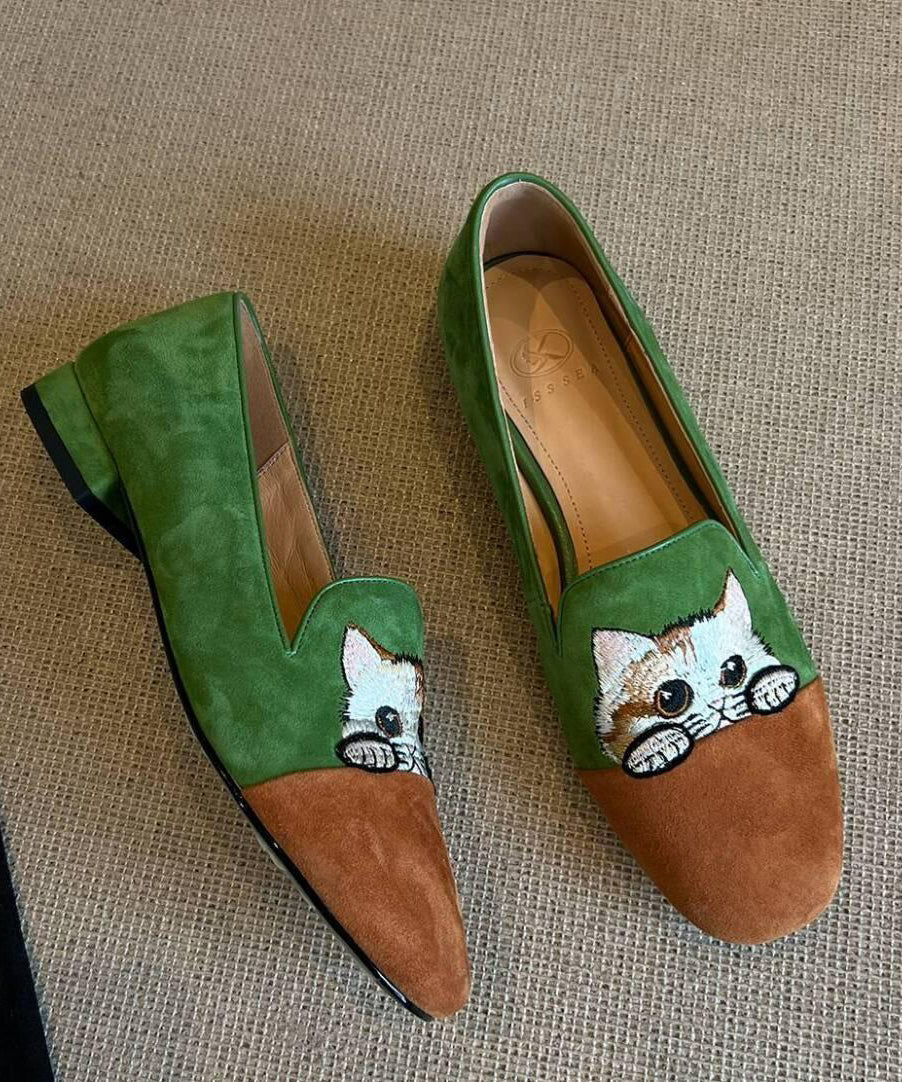 Beautiful Splicing Penny Loafers Brown Suede Embroidered YC015 ABC